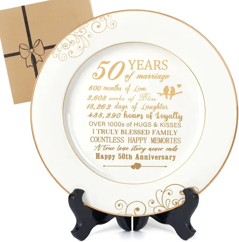 Urllinz Placa de 50 aniversario con lámina de oro de 24 quilates, regalo de boda de aniversario de 50 años para parejas y padres, decoraciones de
