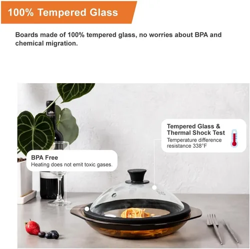 Miniatura 4 de OEC Cubierta de vidrio para microondas ventilada con mango de fácil agarre, 11.5 pulgadas (diámetro interior 10.7 pulgadas), vidrio templado