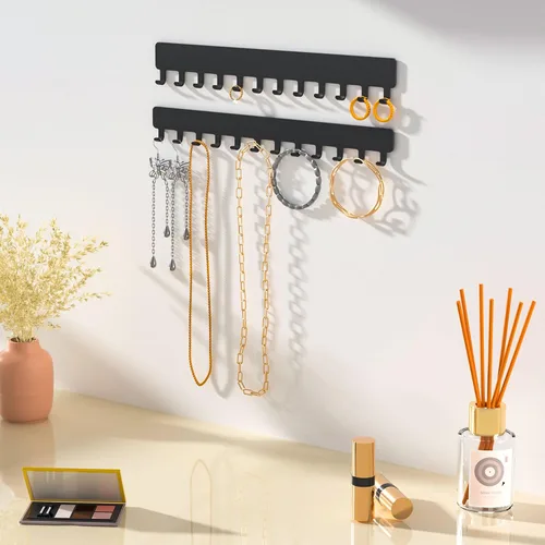 Miniatura 3 de Bussdis Organizador de Collares - Organizador de Joyería Colgante, Autoadhesivo, Montaje en Pared, Paquete de 2, Negro