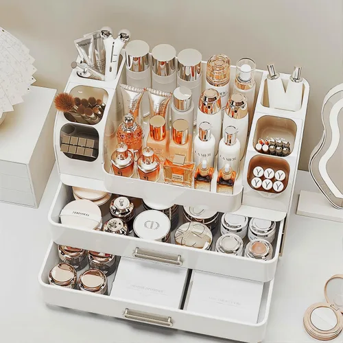 Miniatura 6 de Organizador de maquillaje con cajones para tocador, organizador de encimera de baño con soporte para brochas, organizador de almacenamiento
