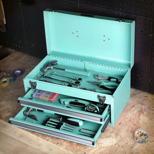 Miniatura 7 de Amazon Basics Caja de herramientas de acero con cajones de almacenamiento y organización, 18.11 x 8.66 x 9.45 pulgadas, acabado con recubrimiento