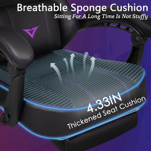 Miniatura 4 de Waleaf Silla de juegos grande y alta para adultos con reposapiés, capacidad de peso de 400 libras, sillas de videojuegos para oficina, silla