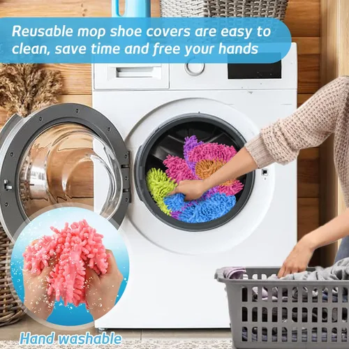 Miniatura 7 de 10 pantuflas de microfibra reutilizables para mujer, lavables, 5 pares de zapatos para limpieza de pisos, calcetines de fregona para limpiar