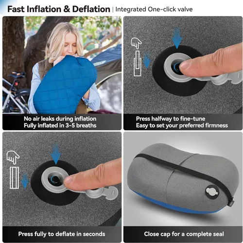 Miniatura 4 de MARCHWAY Almohada inflable ultraligera para acampar con funda suave y lavable, compacta, compresible, portátil, para campamento al aire libre, Azul