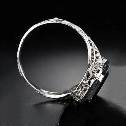Miniatura 8 de ChenFeng Anillo de plata 925 hecho a mano con corte baguette con piedra esmeralda verde simulada para hombre y mujer (9)