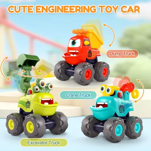 Miniatura 4 de Juguetes para niños de 1 año, camiones monstruo juguetes de construcción para niños pequeños 1-3 grúa camión volquete excavadora retroceso coche