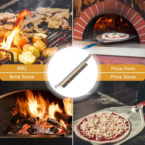 Miniatura 7 de Aolso Cepillo para horno de pizza, cepillo de 21 pulgadas y raspador de acero inoxidable para piedra de pizza, cepillo de limpieza de parrilla