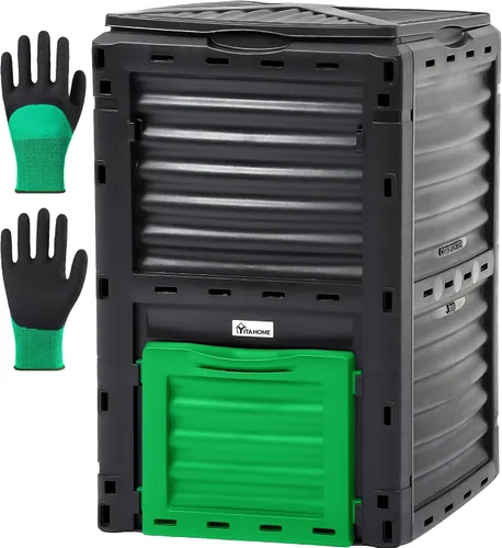 YITAHOME Contenedor de compostaje grande para exteriores, caja de compostaje de 80 galones (300 L) con tapa superior a presión y sistema de