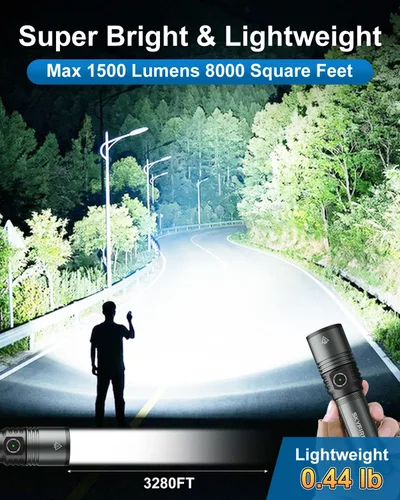 Miniatura 3 de Linterna LED recargable con lente de encendido, linternas EDC de 1500 lúmenes, 5 modos con zoom, tipo C, linternas tácticas de mano de alta potencia