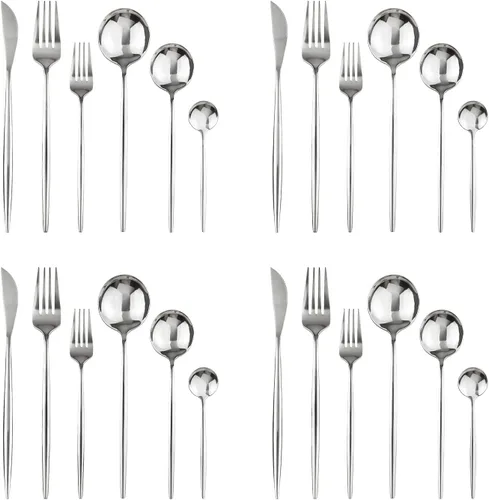 Miniatura 29 de Juego de cubiertos de 24 piezas de acero inoxidable 18/0, incluye cuchillos, tenedor, cuchara y cucharilla, servicio para 4 personas Púrpura