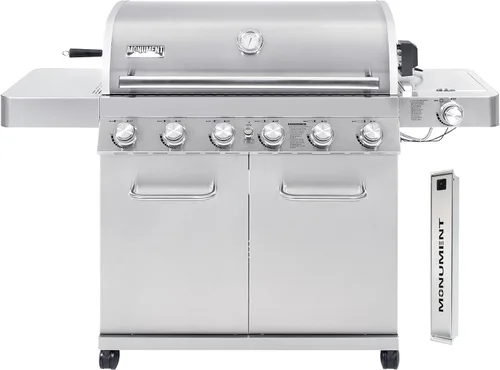 Monument Grills 77352 Parrilla de gas propano estilo gabinete de acero inoxidable de 6 quemadores con caja de humo (2 artículos)