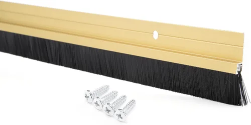 Miniatura 11 de uxcell Barrido inferior de la puerta aleación de aluminio en tono dorado con cepillo suave de silicona PP negro de 2 pulgadas, 39 pulgadas x 2.6 Oro