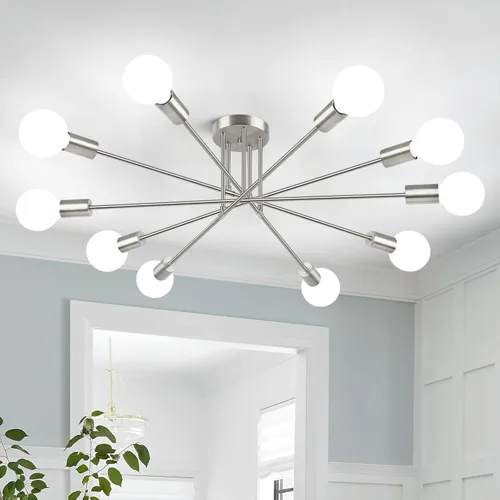 Miniatura 9 de Bosceos Lámpara de techo semiempotrada, lámpara de techo Sputnik moderna de 4 luces negras y doradas, lámpara de techo industrial para cocina