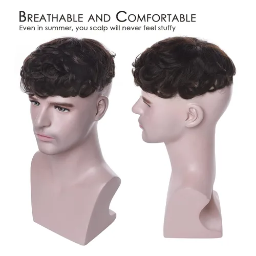Miniatura 4 de MY-LADY Toupee - Piezas de cabello para hombre, 6.3 x 7.5 pulgadas, sistema de reemplazo de cabello humano real, con clip, color marrón oscuro