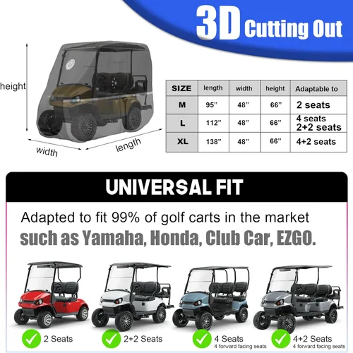 Miniatura 2 de Funda para carrito de golf para 2 pasajeros EZGO, Club Car, Yamaha, 420D, impermeable, resistente al viento, resistente al sol, para exteriores