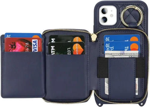Miniatura 5 de Funda Cartera Bandolera para iPhone 11, Cuero PU Cremallera Bolso Cartera Funda Plegable con Tapa, Funda Folio con Soporte con Ranuras para Tarjetas