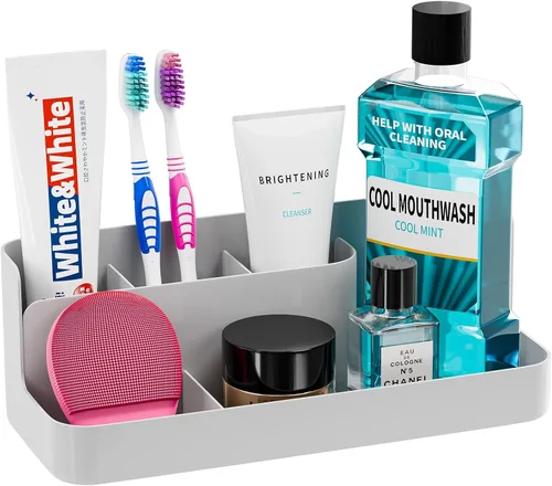 VITVITI Porta cepillos de dientes para baño, organizador de baño, encimera, organizador de encimera de baño con 5 compartimentos de almacenamiento