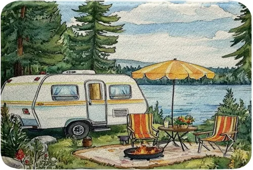 Miniatura 42 de Erosebridal Happy Camping - Tapete de baño para cámper, autocaravana, auto, alfombra de baño marrón de granja 3D, alfombra de baño con patas