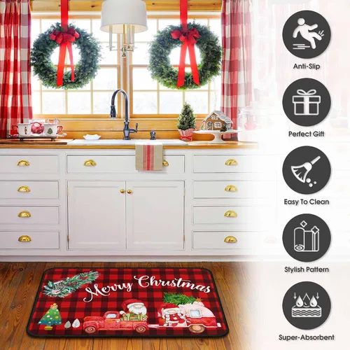 Miniatura 7 de 2 piezas de alfombras y tapetes de cocina de Navidad para el suelo con respaldo antideslizante, decoración de cocina de Navidad feliz, juego