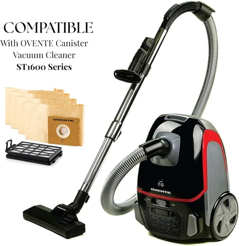 Miniatura 2 de OVENTE Bolsas de repuesto para polvo + 1 filtro para ST1600B, bolsa de limpieza desechable (paquete de 4) compatible con Zing Canister Vacuum