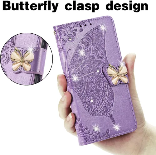 Miniatura 2 de CCSmall Funda tipo cartera para Xiaomi Redmi 10A para mujeres y niñas, con diseño floral en relieve de mariposa de PU de cuero con ranura