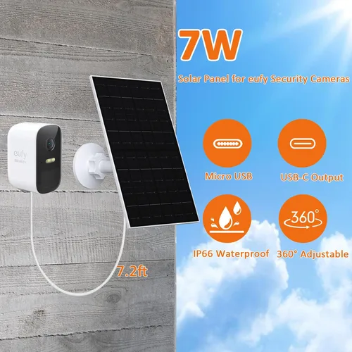 Miniatura 4 de Panel solar de 7 W para cámara de seguridad, cargador de panel solar compatible con Eufycam 2C/2C Pro/2/2 Pro/E20/E40/E, panel solar USB con puerto