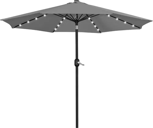 Miniatura 37 de Yaheetech - Paraguas de 9 pies con energía solar para patio - Paraguas de mesa de mercado con protección UV, 32 luces LED y botón de inclinación