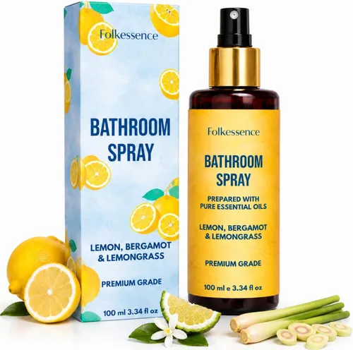 Folkulture Aerosol de baño Citrus & Bergamot - 3.34 onzas líquidas | Eliminador de olores de baño aromas para viajes y hogar, esenciales para la