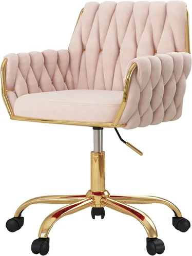 Miniatura 28 de Silla de Escritorio Giratoria de Piel Sintética de 360°, Moderno Sillón de Oficina en Casa Ajustable en Altura con Base Dorada para Adolescentes