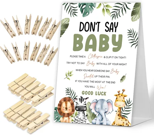 Miniatura 7 de No digas juego de bebé, Here Comes the Sun, juego de baby shower incluye letrero de baby shower y 50 pinzas para la ropa, decoración de baby shower