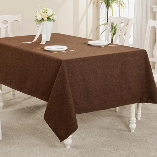 Miniatura 43 de Mantel rectangular de 71 x 55 pulgadas, lino sintético, sin arrugas, impermeable, color beige, para campamento, graduación, rectangular, para Lino