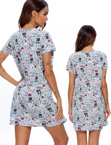 Miniatura 6 de ENJOYNIGHT - Camisones de algodón para mujer, talla grande, camisa de dormir de manga corta con estampado