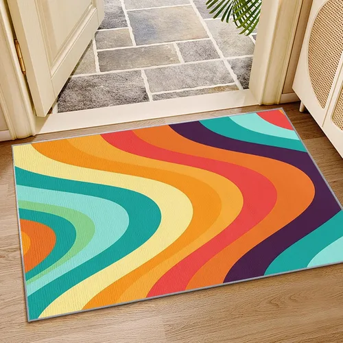 Miniatura 4 de Alfombras retro para sala de estar, alfombras de área de los años 70, 5 x 7, alfombra de onda abstracta, alfombra de arco iris colorida para sala