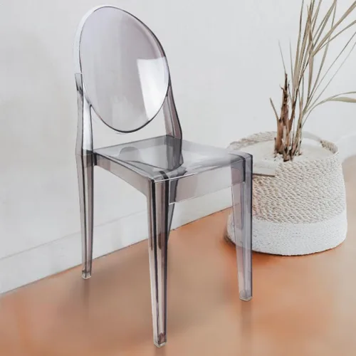 Miniatura 2 de Fohfurniture Juego de 4 sillas fantasma de color gris humo estándar de 15 pulgadas, silla de comedor apilable de acrílico, silla de cocina