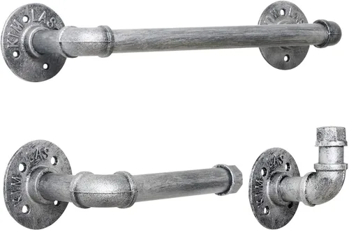 HouseAid Juego de 3 toallas de tubo industrial, kit de toallero de acero rústico, estilo vintage, accesorios para baño, montaje en pared, plata