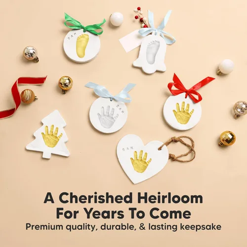 Miniatura 8 de Kit de huellas de mano y pie para bebé - Adorno personalizado para la primera Navidad del bebé, adorno de recuerdo de huella de recién nacido, kit