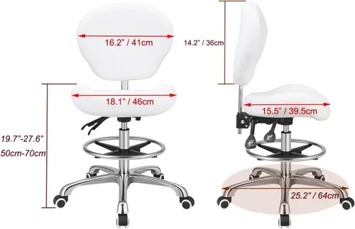 Miniatura 3 de Kaleurrier Taburete de dibujo de altura ajustable con respaldo y reposapiés, taburetes giratorios giratorios para estudio de trabajo, oficina, Blanco