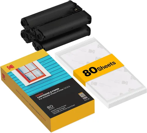 Cartucho KODAK Dock Plus y Dock para impresora fotográfica PHC-80 – Recarga de cartucho y papel fotográfico - Paquete de 80