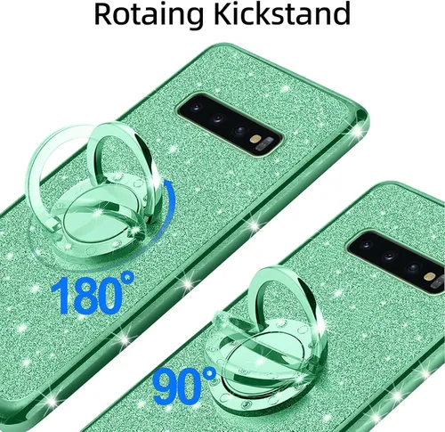 Miniatura 3 de Funda para Samsung Galaxy S10, Galaxy S10 2019 para mujer con purpurina de cristal suave TPU transparente con correa de pie de apoyo