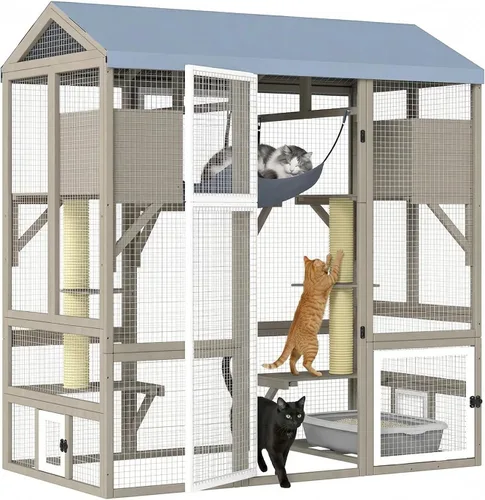 Miniatura 10 de Cercado Catio grande de 118" para gatos al aire libre, recintos para patio de gatos resistentes a la intemperie para múltiples gatos, jaula exterior
