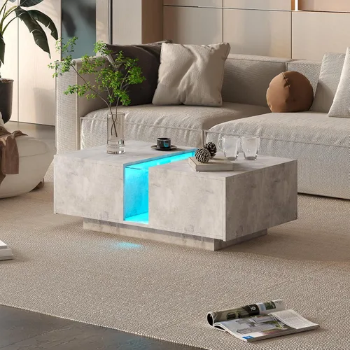 Miniatura 10 de HedoAjim Mesa de centro LED negra para sala de estar, mesa rectangular de sala de estar con almacenamiento, mesas de centro de acrílico con 2