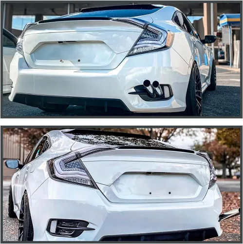 Miniatura 2 de SPEC-D TUNING Luces traseras negras con tiras LED blancas, señal de giro LED secuencial y animación de inicio compatible con Honda Civic 4 puertas