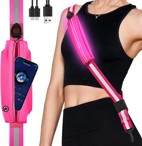 Miniatura 13 de Fitense LED Reflective Belt Sash - 5 Lights Colors & 3 Light Modes High Visibility Night Safety Belt, Rechargeable Light Up Running Gear Adjustable