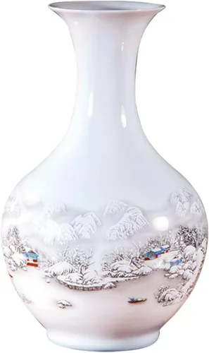 Miniatura 12 de Jarrón de cerámica blanco chino, Jingdezhen Birds Peony Flower Jarrones de porcelana blanca Decoración para el hogar B5