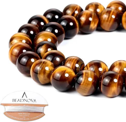 Miniatura 36 de Cuentas de ónix negro BEADNOVA con cuentas de cristal natural, piedras preciosas, redondas, sueltas, curativas de energía con cordón elástico de 01)