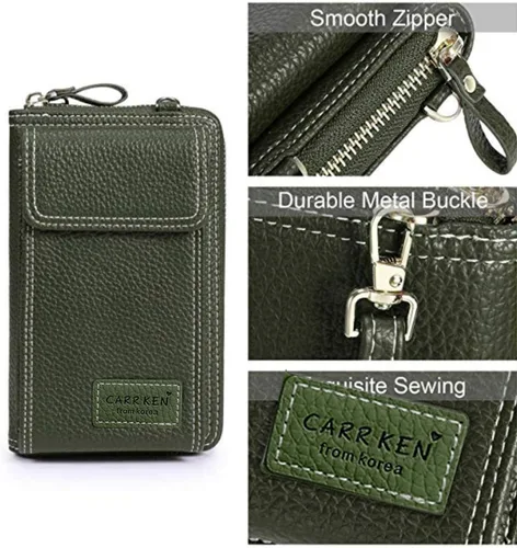 Miniatura 4 de Bolsa cruzada de piel para teléfono celular, con ranuras para tarjetas con protección de interferencia de radiofrecuencia (RFID), de cuero