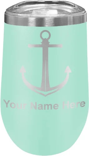 Miniatura 30 de LaserGram Vaso de vino de acero inoxidable de doble pared, ancla de barco, grabado personalizado incluido (negro)