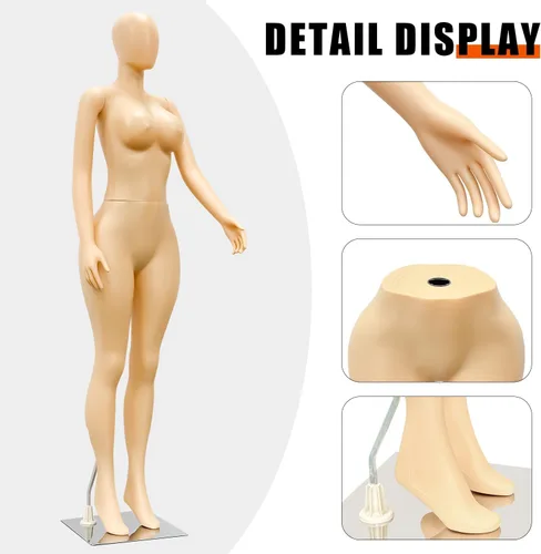Miniatura 4 de Maniquí de cuerpo completo con curvas BBL femenino, brazos ajustables desmontables de 70.8 pulgadas y forma de vestido de torso extraíble con base
