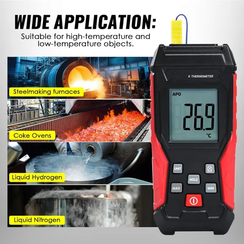 Miniatura 6 de Termómetro digital tipo K con dos sondas de termopar, -328°F ~ 2501°F Termómetro de termopar de un solo canal, medidor de temperatura HVAC