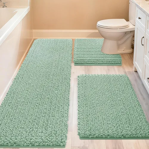 Miniatura 8 de ACCUMTEK - Juego de 2 alfombras de baño de lujo en color beige de 32"x20"+24"x17", alfombras de baño ultra suaves y gruesas absorbentes, alfombra